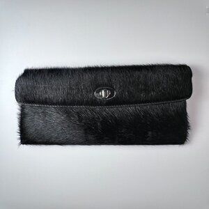 Vintage LIBBY'S Luxuries Black Fur Clutch Purse with Silver Twist Turn Closure